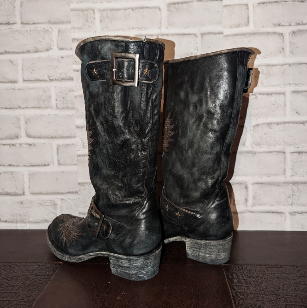 NEW Old Gringo Iron Eagle Black Distressed Riveted Biker Boots size 6.5 - Picture 6 of 13